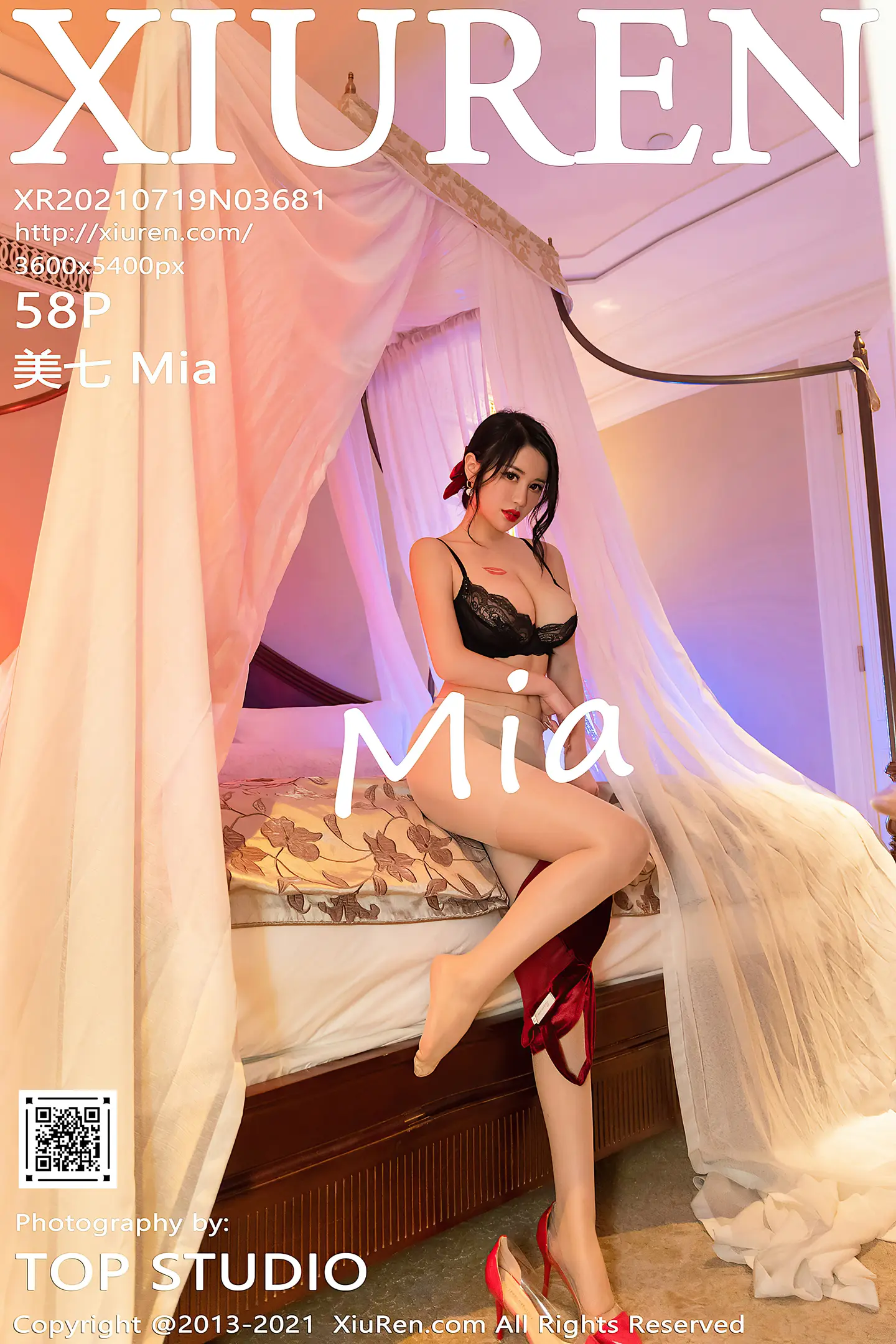 [XiuRen秀人网]VOL.3681 模特美七Mia私房红色低胸连身裙秀丰满身材傲人豪乳诱惑写真58P-秀人网官方网站